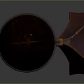 Traditional Weapon Design With Long Brown Handle Black Ring Decorations And Red Curved Part