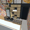 Creperie Shop Interior In Mall With Colorful Mosaic Walls White Counter Plants And Decorative Lights