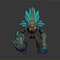 Game Movie Monster Character With Blue Ice Crystal Spikes Golden Accents And Rocky Brown Body