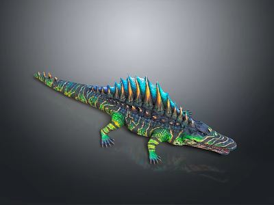 Vibrant Reptile Featuring Green Blue Body And Orange Back Spikes 3D Render 3d model