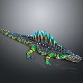 Vibrant Reptile Featuring Green Blue Body And Orange Back Spikes 3D Render