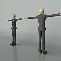 3D Model Game Movie Character Blonde Hair Black Suit Blue Shirt Front Back Outstretched Arms