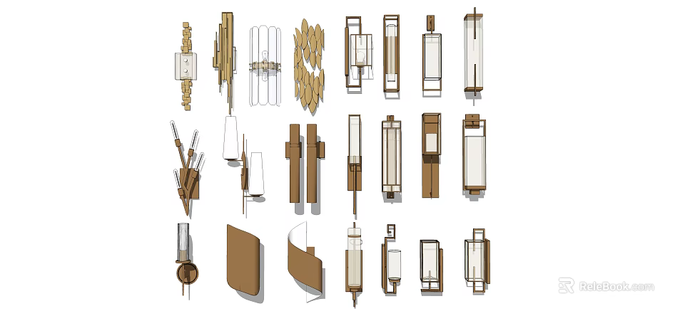 Modern Wall Lights With Various Wooden And Glass Designs For Home Decor 3d model 