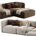 Modern Sectional Sofa With Beige Brown Tones Decorative Pillows And Knit Throws 3d model
