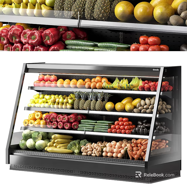 Assorted Fresh Vegetables In Glass Refrigerated Display Case At Supermarket Shelf 3d model 