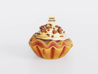 Freshly Baked Cupcake Topped with Cream and Chocolate Chips from Nordic Baking 3d model