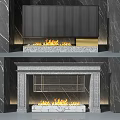 Modern And Traditional Fireplace Designs With Stone Material Striped Panel Grilled Door And Burning Flames