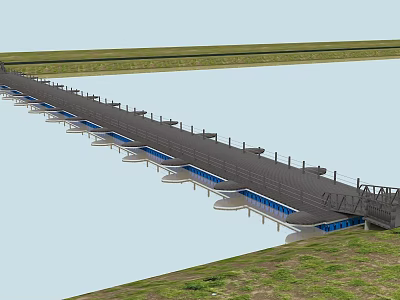 Water pontoon pontoon in-water bridge trestle wharf pontoon 3d model