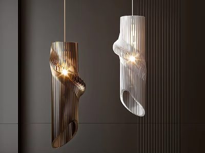 Modern Unique Curved Metal Pendant Lights In Gold And White For Interior Decor 3d model