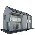Detached Villa With White Exterior Dark Roof Solar Panels And Wooden Slatted Porch