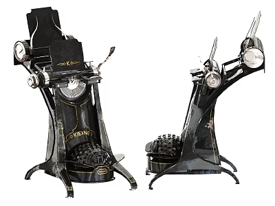 Vintage Black Industrial Equipment With Metal Frame And Mechanical Pedal Components 3d model