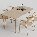 Modern Minimalist Wooden Dining Table Set With Rectangular Top And Curved Backrest Chairs 3d model