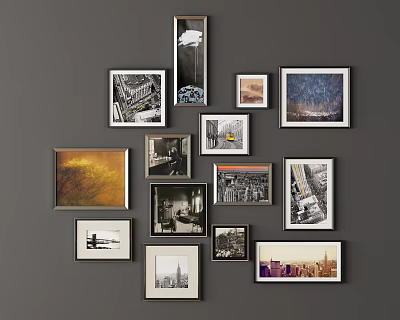 Eclectic Gallery Wall With Mixed Size Frames Cityscape Photos Architectural Images And Nature Scenes 3d model