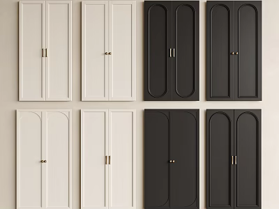 Modern Black And White Wardrobe Doors With Sleek Panel Designs And Gold Handles 3d model