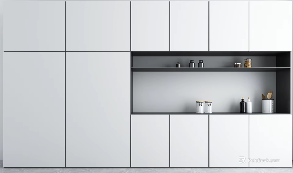 Modern White Entryway Side Cabinet With Open Shelves And Storage Design 3d model 