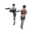 Woman in Futuristic Tactical Combat Outfit Holding Weapon in Different Poses