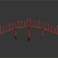 Red Traditional Arched Decorative Bridge With Intricate Railings And Reflective Base
