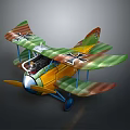 Vintage Biplane Model With Green Yellow Brown Camouflage Paint And Black Crosses On Wings