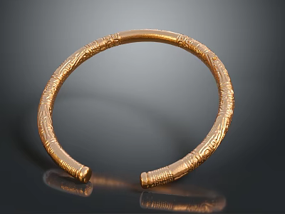 Elegant Gold Metal Bracelet With Intricate Carved Patterns And Spiral Open Design 3d model