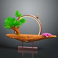 Decorative Ornament Combination With Green Pine Tree Circular Ring And Pink Lotus Flower