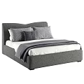 Modern Upholstered Double Bed With Gray Headboard White Sheets Pillows And Blanket 3d model