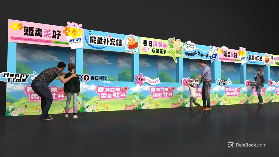 Colorful Spring Fresh Fruits Display Stack with Supply Station and Interactive Setup 3d model