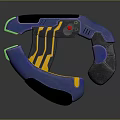 Futuristic Sci Fi Weapon With Blue Yellow Black Tech Design And Green Light Effects