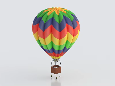 Multicolored Hot Air Balloon Amusement Equipment with Chevron Patterns and Brown Basket for Rides 3d model