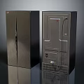 Black Modern Refrigerator and Freezer with Upright Design and Textured Surface