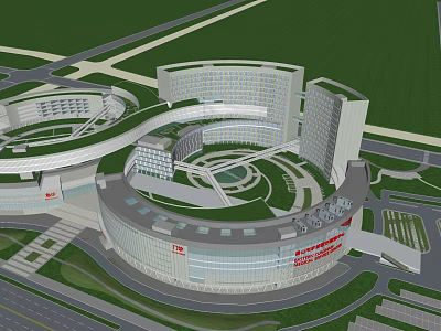 Modern Children's Hospital Architectural Complex With Green Roof And Circular Design 3d model