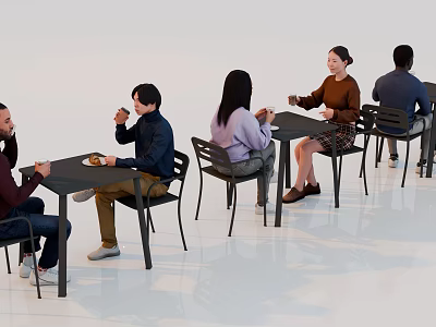 Group of People Dining Together at Tables in Modern Indoor Setting 3d model