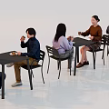 Group of People Dining Together at Tables in Modern Indoor Setting