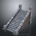Ancient Stone Staircase With Carved Handrail And Stone Wall Structure 3d model