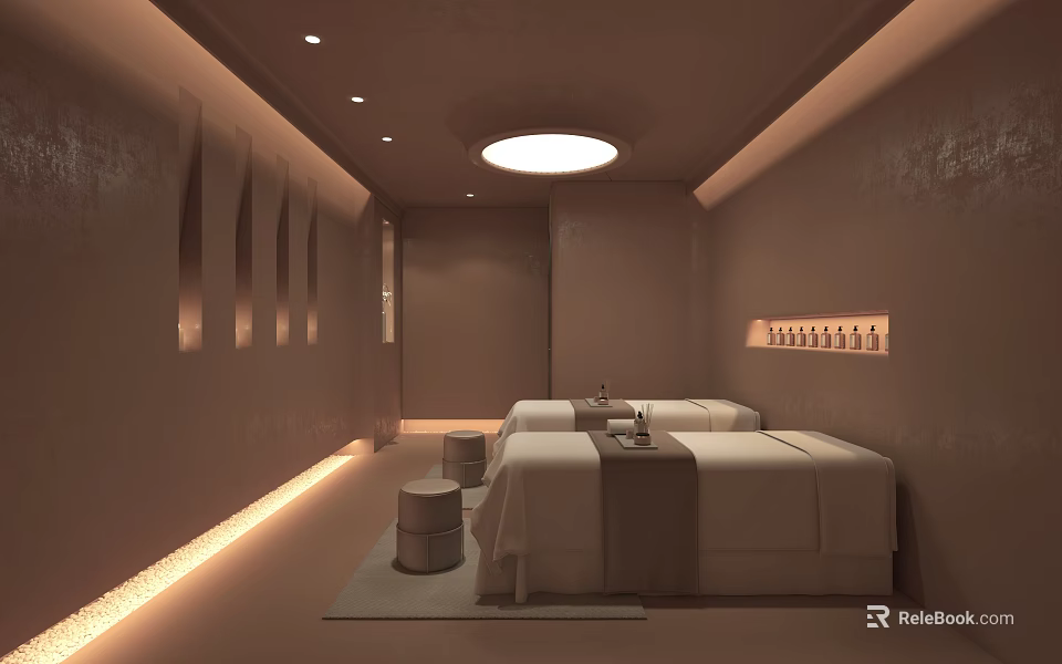 Cozy SPA Sauna Room With Massage Beds And Ambient Lighting 3d model 