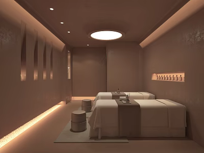 Cozy SPA Sauna Room With Massage Beds And Ambient Lighting 3d model