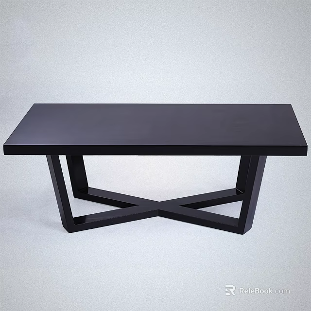 Black Modern Coffee Table With Crossed Wooden Legs and Sleek Rectangular Top Design 3d model 