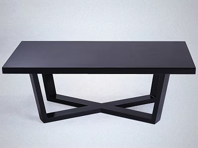 Black Modern Coffee Table With Crossed Wooden Legs and Sleek Rectangular Top Design 3d model
