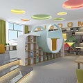 Vibrant Kids Activity Room With Colorful Pendant Lights Bean Bags Bookshelves And CREATE Lettering
