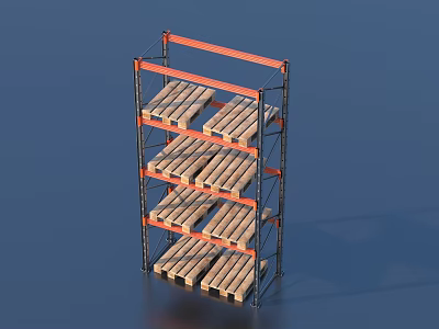 Industrial Multi Level Storage Rack With Wooden Pallets And Metal Frame 3d model