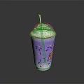 Cool Drink In Purple Cup With White Lid Red White Striped Straw And Colorful Sprinkles