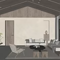 Serene Living Room With Wooden Ceiling Beige Walls Sofa And Large Windows