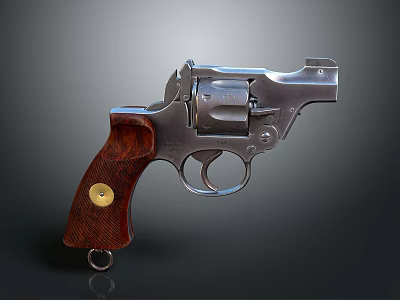 Classic Revolver Firearm With Metal Body Wooden Grip And Golden Accent 3d model