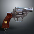 Classic Revolver Firearm With Metal Body Wooden Grip And Golden Accent