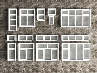 White Window Frames In Various Sizes And Designs For Home Renovation Projects 3d model