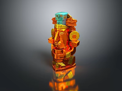 Scenic Outdoor Landscape With Ancient Orange Blue Statue And Reflective Surface 3d model