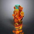 Scenic Outdoor Landscape With Ancient Orange Blue Statue And Reflective Surface