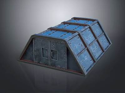 Sturdy Industrial Workshop With Metal Frame Blue Roof Panels Gray Door And Numbered Entrance Design 3d model