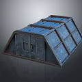 Sturdy Industrial Workshop With Metal Frame Blue Roof Panels Gray Door And Numbered Entrance Design