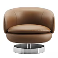 Brown Leather Leisure Chair With Modern Design Round Backrest And Metal Base