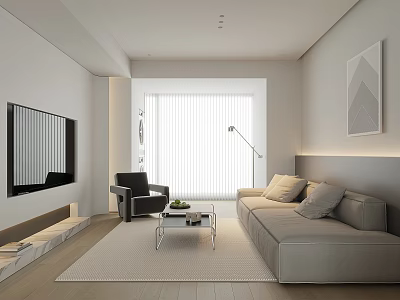 Modern Minimalist Living Room Interior With Light Gray Sofa Black Armchair And Glass Coffee Table 3d model